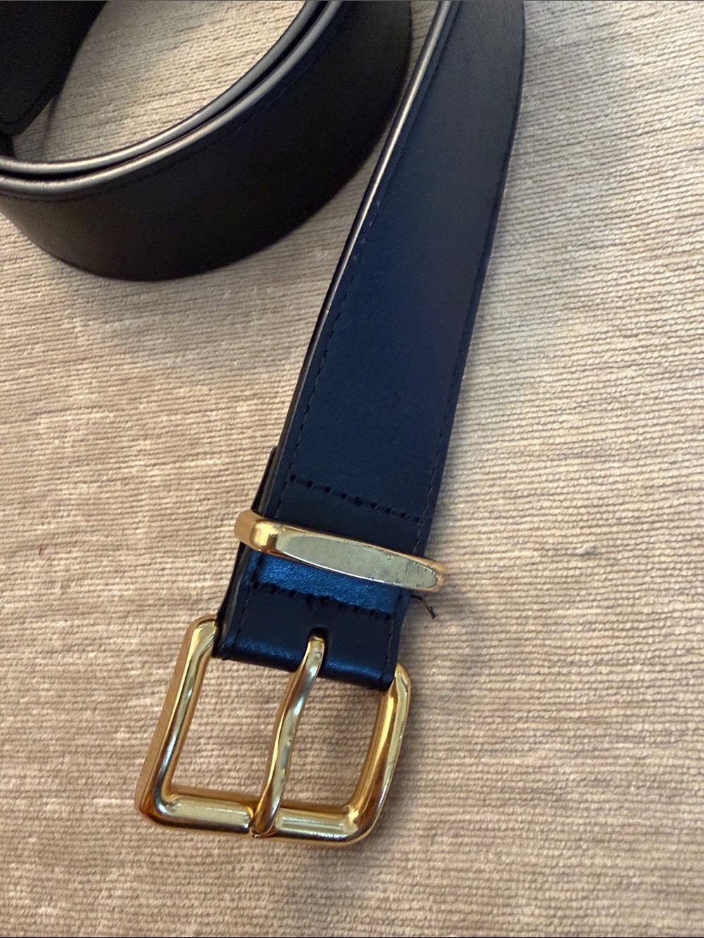 Classic Black Leather Belt with Gold Buckle